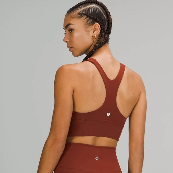 LULULEMON RACERBACK BURNT ORANGE CROPPED SHELF BRA ALIGN - 6 / M - Picture 3 of 6